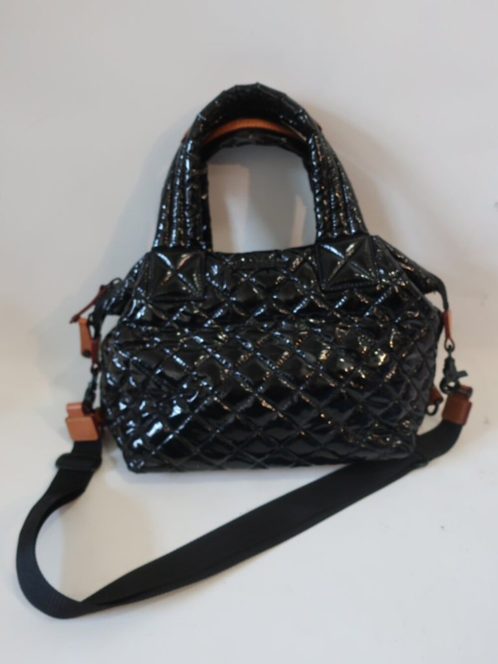 MZ Wallace Black Small Quilted Sutton Deluxe High Gloss Lacquer Finish Bag - Picture 3 of 13
